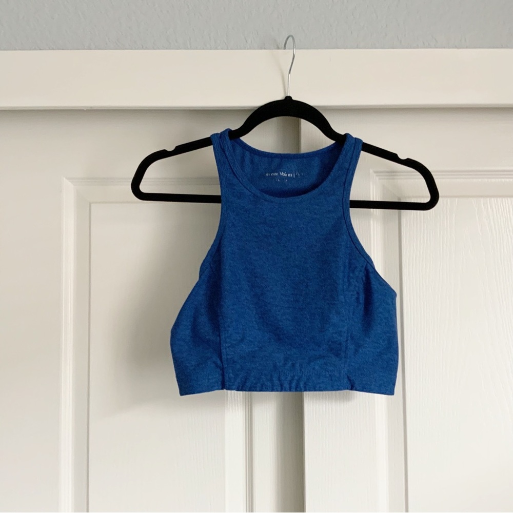 Outdoor Voices Move Free Crop Top in Baltic Blue - Workout Bra